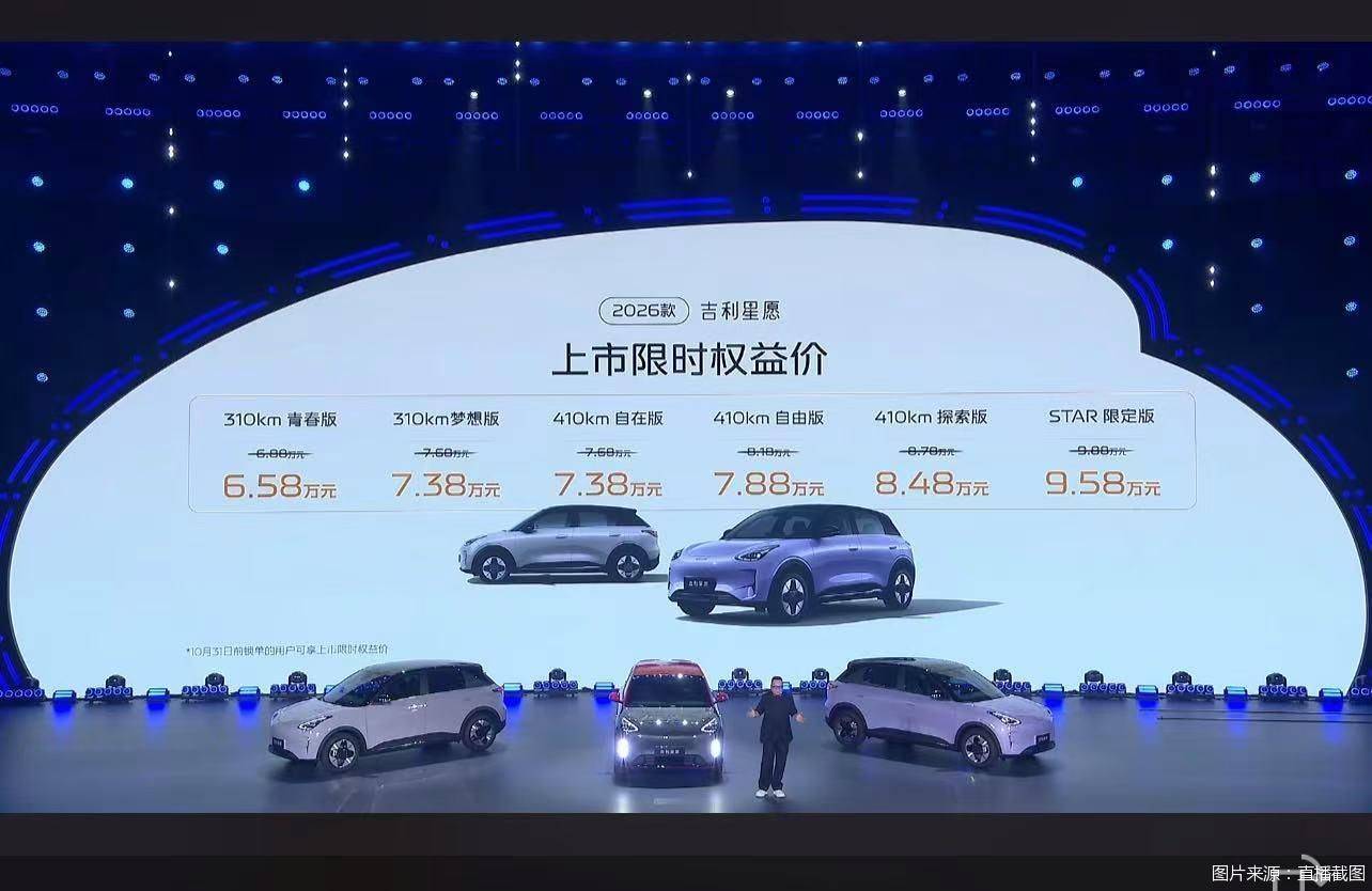 6.58萬元起售,2026款吉利星愿上市